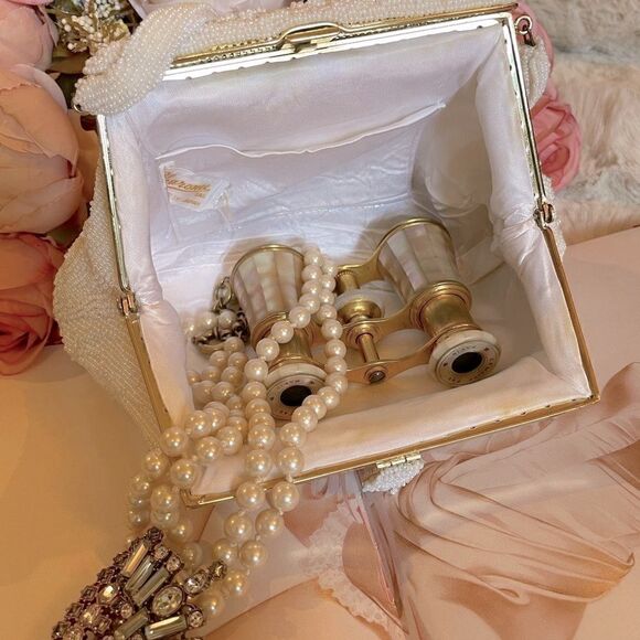 ♥️ Lovely wedding clutch purse, vintage cream evening bag - Picture 5 of 16